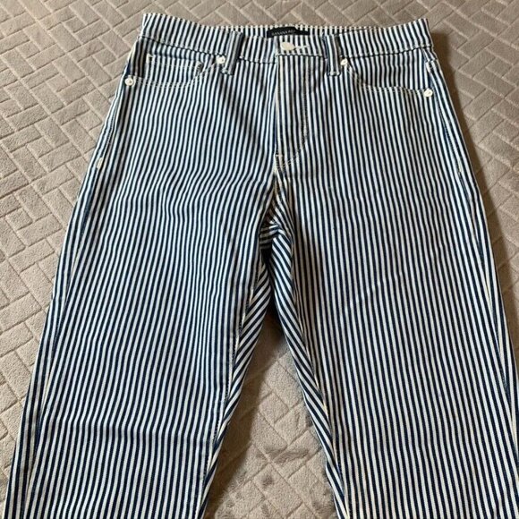 Banana Republic Women 26 Denim Jeans Blue White Striped Skinny High Rise Stretch - Picture 2 of 13
